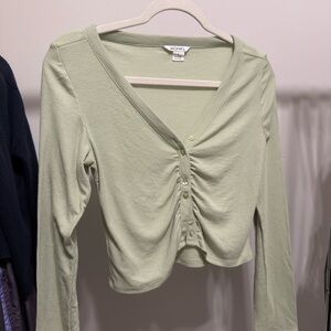 Urban Outfitters Green Ruched Long Sleeve Crop Top